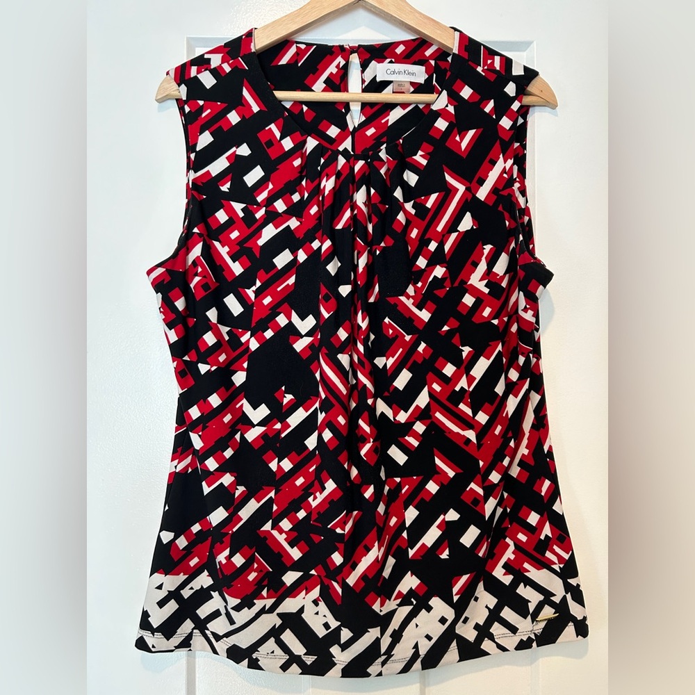 Calvin Klein Geometric Red and Black Blouse